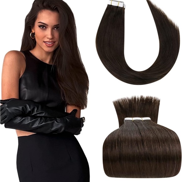 22in Tape in Hair Extensions Brown Human Hair #2 Darkest Brown 50g 20pcs